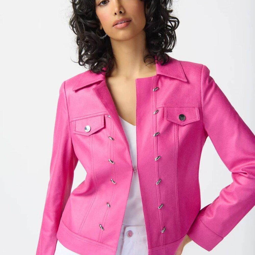 Foiled Suede Jacket With Metal Trims - Joseph Ribkoff - Picture 2 of 2